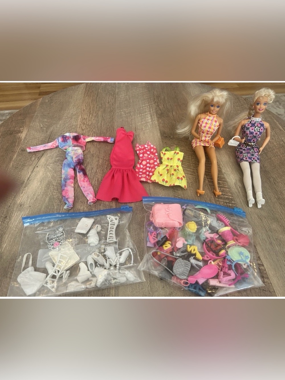 Lot of 2 Barbies with multiple outfits & accessories- USED/Vintage